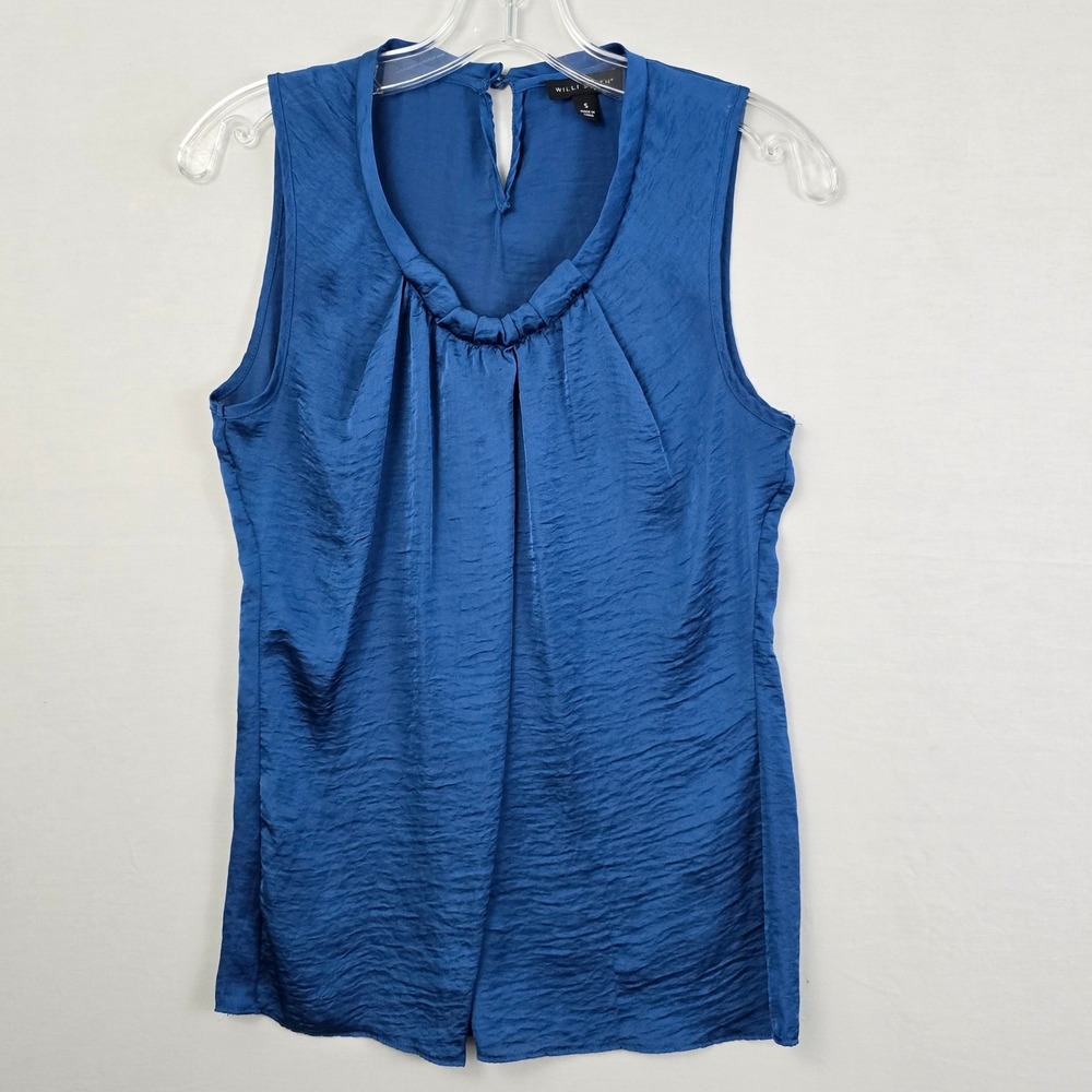 Willi Smith Gathered Front Scoop Neck Sleeveless Top Blue‎ S